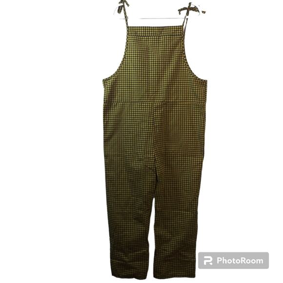 Yellow Blue Checkered Pants Jumpsuit Light Weight Casual Size 2X - Picture 1 of 7